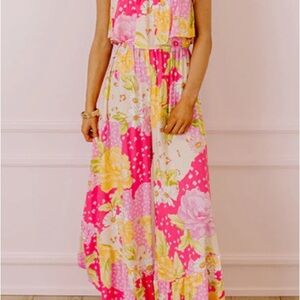 Floral Pink and Yellow Maxi Dress